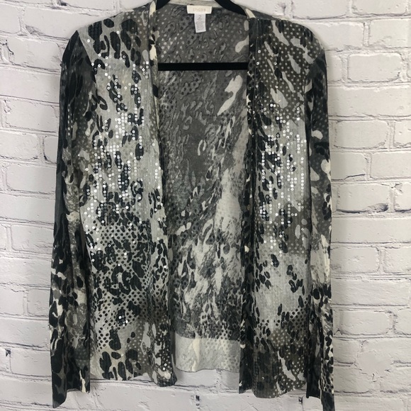 Chico’s: Sequin Animal Print Cardigan button up  Sweater. Size(2) - Picture 2 of 10